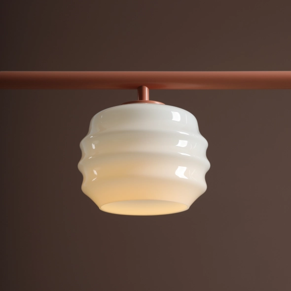 Lampada a sospensione a tre luci color corallo con diffusori in vetro PUFF 3 CORAL