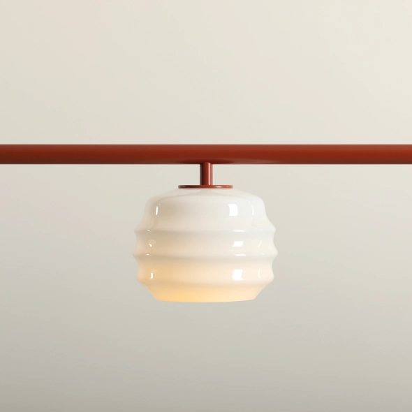Trzypłomienna lampa wisząca w kolorze terakoty ze szklanymi kloszami PUFF 3 TERRA