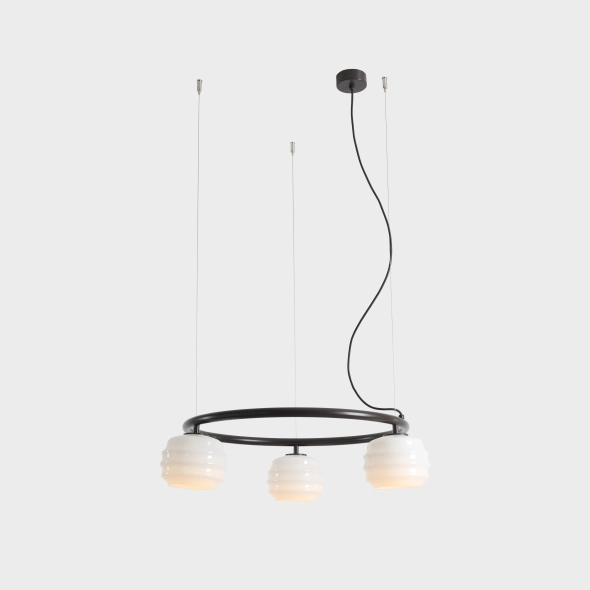 Okrągła lampa wisząca 3-płomienna w kolorze mokka ze szklanymi kloszami PUFF 3 RING MOKKA