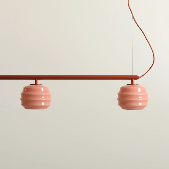 Trzypłomienna lampa wisząca w kolorze terakoty ze szklanymi kloszami PUFF GLAZE 3 TERRA